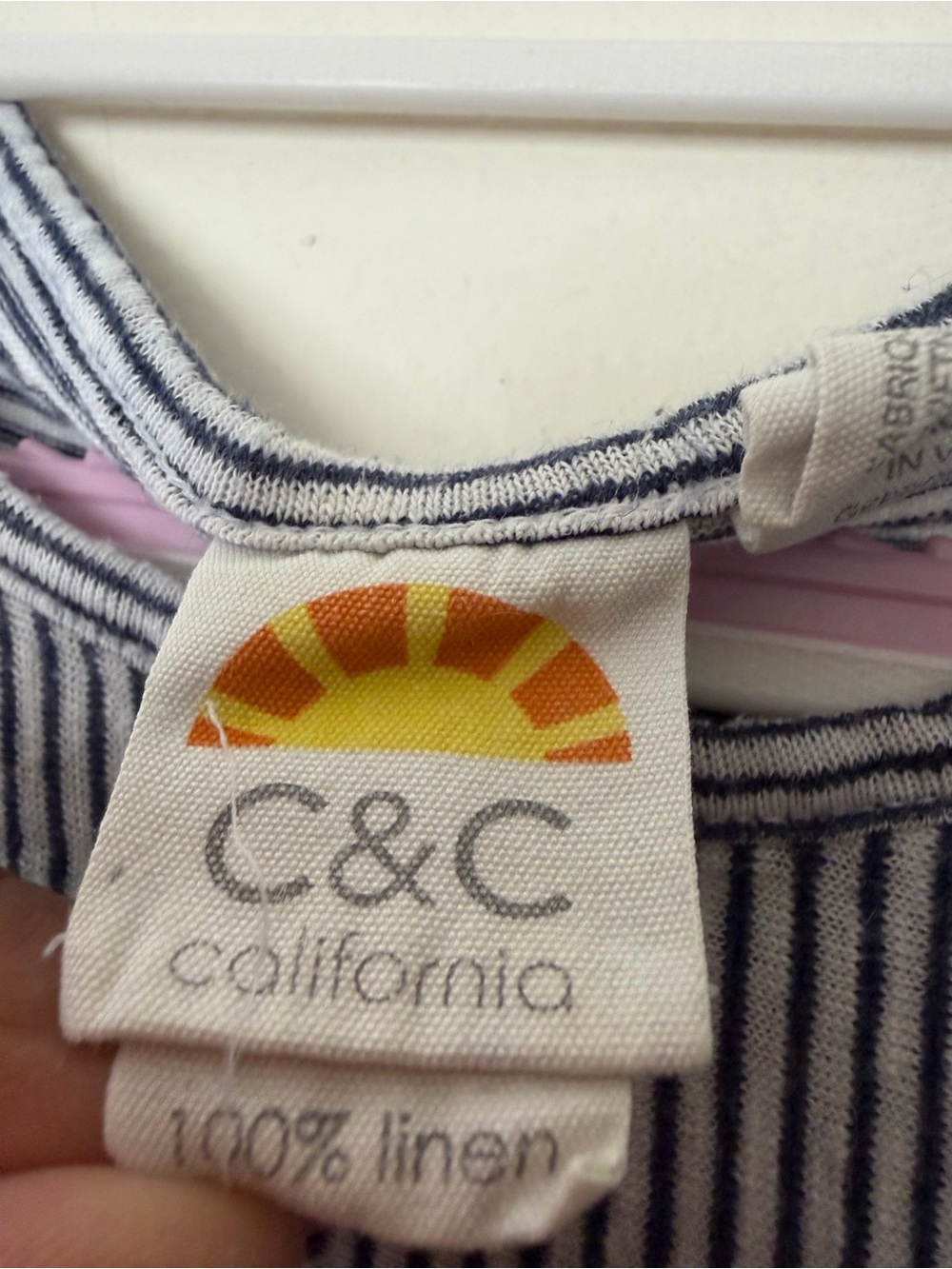 C&C California 100% Linen Striped Twist Front Sleeveless Top Size L - Picture 2 of 6